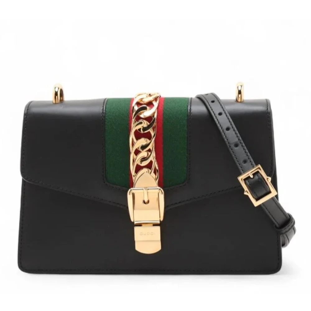 Gucci Sylvie Web Black Leather Shoulder Bag with dust bag & COA authenticated - Picture 5 of 16